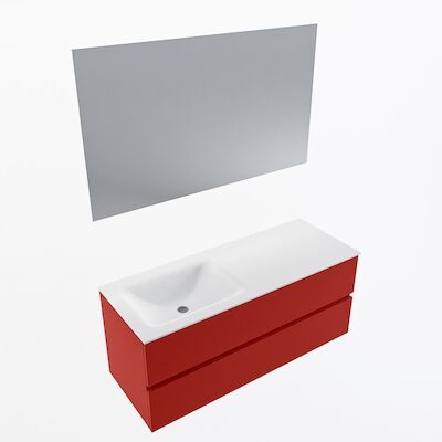 MONDIAZ VICA 120cm badmeubel onderkast Fire 2 lades. Wastafel CLOUD links zonder kraangat, kleur Talc met spiegel LED.