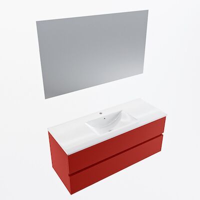 MONDIAZ VICA 120cm badmeubel onderkast Fire 2 lades. Wastafel Denia midden 1 kraangat, kleur Glanzend Wit met spiegel LED.