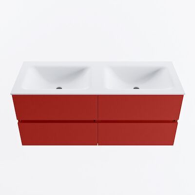 MONDIAZ VICA 120cm badmeubel onderkast Fire 4 lades. Wastafel CLOUD dubbel 2 kraangaten, kleur Talc.