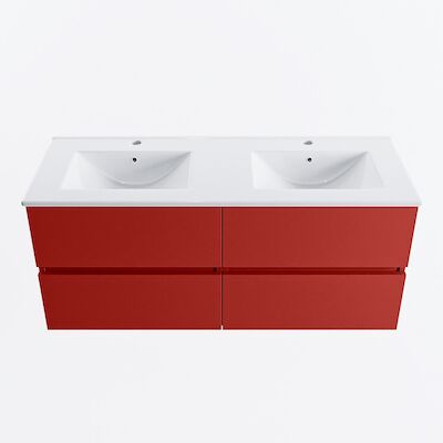 MONDIAZ VICA 120cm badmeubel onderkast Fire 4 lades. Wastafel DENIA dubbel 2 kraangaten, kleur Glanzend Wit.