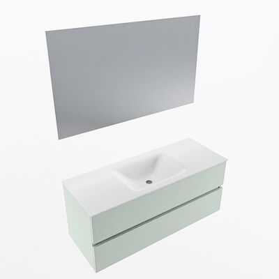 MONDIAZ VICA 120cm badmeubel onderkast Greey 2 lades. Wastafel CLOUD midden 1 kraangat, kleur Talc met spiegel LED.