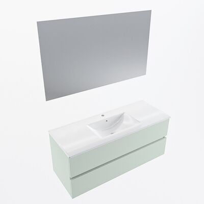 MONDIAZ VICA 120cm badmeubel onderkast Greey 2 lades. Wastafel Denia midden 1 kraangat, kleur Glanzend Wit met spiegel LED.