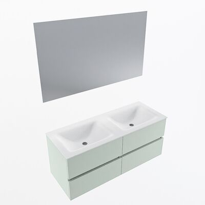 MONDIAZ VICA 120cm badmeubel onderkast Greey 4 lades. Wastafel CLOUD dubbel zonder kraangat, kleur Talc met spiegel LED.