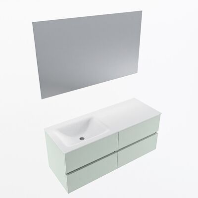 MONDIAZ VICA 120cm badmeubel onderkast Greey 4 lades. Wastafel CLOUD links 1 kraangat, kleur Talc met spiegel LED.