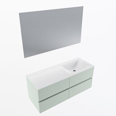 MONDIAZ VICA 120cm badmeubel onderkast Greey 4 lades. Wastafel CLOUD rechts 1 kraangat, kleur Talc met spiegel LED.