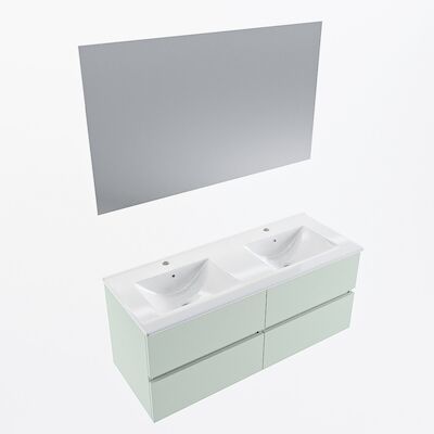 MONDIAZ VICA 120cm badmeubel onderkast Greey 4 lades. Wastafel Denia dubbel 2 kraangaten, kleur Glanzend Wit met spiegel LED.