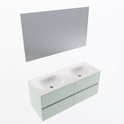 MONDIAZ VICA 120cm badmeubel onderkast Greey 4 lades. Wastafel Moon dubbel zonder kraangat, kleur Talc met spiegel LED.