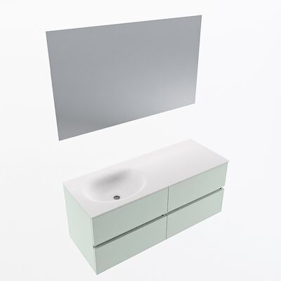 MONDIAZ VICA 120cm badmeubel onderkast Greey 4 lades. Wastafel Moon links zonder kraangat, kleur Talc met spiegel LED.