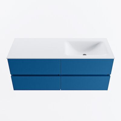 MONDIAZ VICA 120cm badmeubel onderkast Jeans 4 lades. Wastafel CLOUD rechts zonder kraangat, kleur Talc.