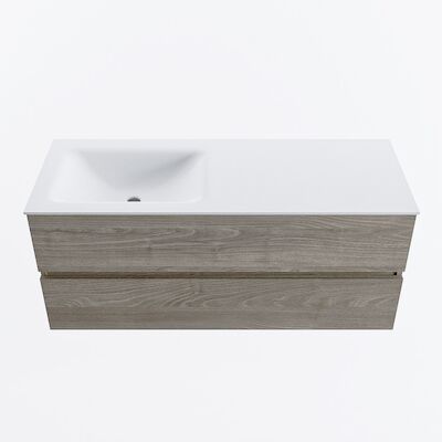 MONDIAZ VICA 120cm badmeubel onderkast Light Brown Grey 2 lades. Wastafel CLOUD links 1 kraangat, kleur Talc.