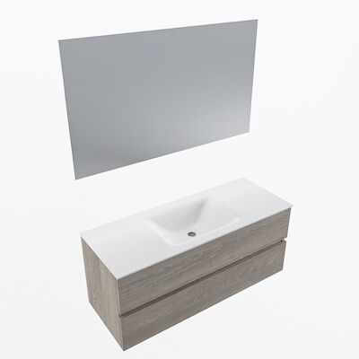 MONDIAZ VICA 120cm badmeubel onderkast Light Brown Grey 2 lades. Wastafel CLOUD midden 1 kraangat, kleur Talc met spiegel LED.