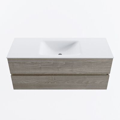 MONDIAZ VICA 120cm badmeubel onderkast Light Brown Grey 2 lades. Wastafel CLOUD midden 1 kraangat, kleur Talc.
