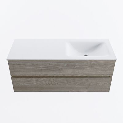 MONDIAZ VICA 120cm badmeubel onderkast Light Brown Grey 2 lades. Wastafel CLOUD rechts zonder kraangat, kleur Talc.