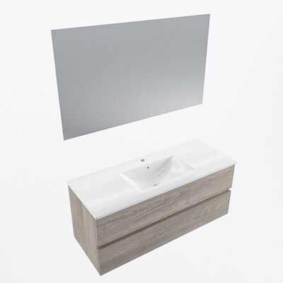 MONDIAZ VICA 120cm badmeubel onderkast Light Brown Grey 2 lades. Wastafel Denia midden 1 kraangat, kleur Glanzend Wit met spiegel LED.