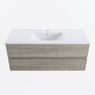MONDIAZ VICA 120cm badmeubel onderkast Light Brown Grey 2 lades. Wastafel DENIA midden 1 kraangat, kleur Glanzend Wit.
