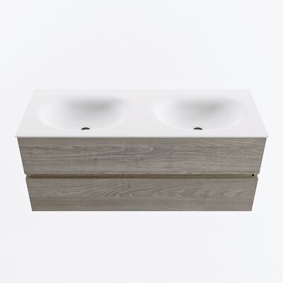 MONDIAZ VICA 120cm badmeubel onderkast Light Brown Grey 2 lades. Wastafel MOON dubbel zonder kraangat, kleur Talc.