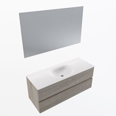 MONDIAZ VICA 120cm badmeubel onderkast Light Brown Grey 2 lades. Wastafel Moon midden 1 kraangat, kleur Talc met spiegel LED.