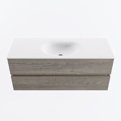 MONDIAZ VICA 120cm badmeubel onderkast Light Brown Grey 2 lades. Wastafel MOON midden 1 kraangat, kleur Talc.
