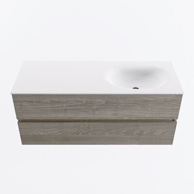 MONDIAZ VICA 120cm badmeubel onderkast Light Brown Grey 2 lades. Wastafel MOON rechts zonder kraangat, kleur Talc.