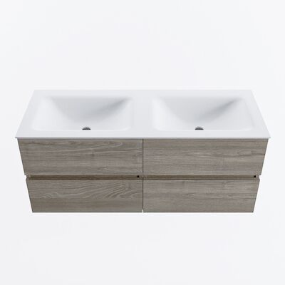 MONDIAZ VICA 120cm badmeubel onderkast Light Brown Grey 4 lades. Wastafel CLOUD dubbel zonder kraangat, kleur Talc.