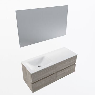 MONDIAZ VICA 120cm badmeubel onderkast Light Brown Grey 4 lades. Wastafel CLOUD links zonder kraangat, kleur Talc met spiegel LED.