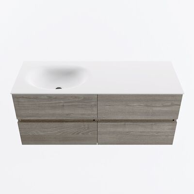 MONDIAZ VICA 120cm badmeubel onderkast Light Brown Grey 4 lades. Wastafel MOON links 1 kraangat, kleur Talc.
