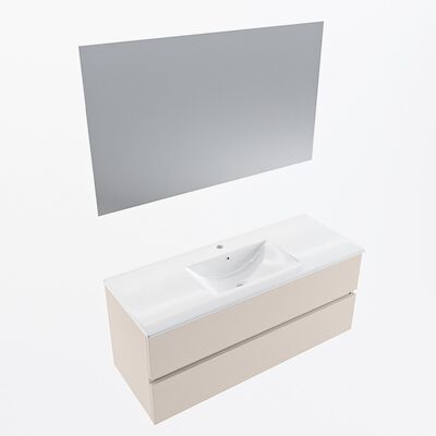MONDIAZ VICA 120cm badmeubel onderkast Linen 2 lades. Wastafel Denia midden 1 kraangat, kleur Glanzend Wit met spiegel LED.