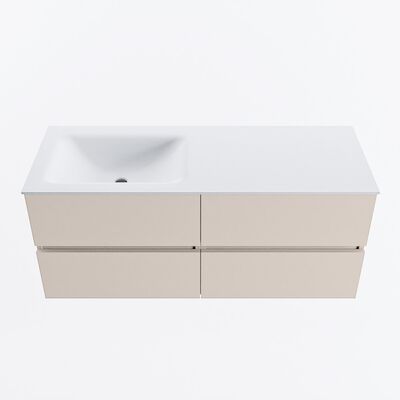 MONDIAZ VICA 120cm badmeubel onderkast Linen 4 lades. Wastafel CLOUD links 1 kraangat, kleur Talc.
