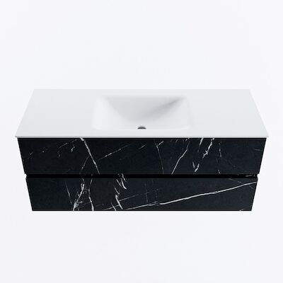 MONDIAZ VICA 120cm badmeubel onderkast Marquina 2 lades. Wastafel CLOUD midden zonder kraangat, kleur Talc.