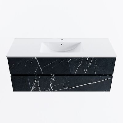 MONDIAZ VICA 120cm badmeubel onderkast Marquina 2 lades. Wastafel DENIA midden 1 kraangat, kleur Glanzend Wit.
