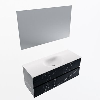 MONDIAZ VICA 120cm badmeubel onderkast Marquina 2 lades. Wastafel Moon midden 1 kraangat, kleur Talc met spiegel LED.