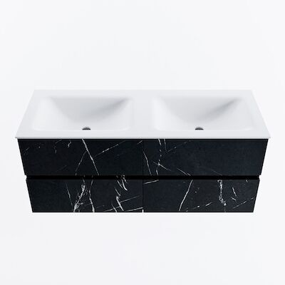 MONDIAZ VICA 120cm badmeubel onderkast Marquina 4 lades. Wastafel CLOUD dubbel 2 kraangaten, kleur Talc.