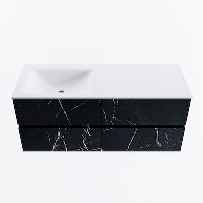 MONDIAZ VICA 120cm badmeubel onderkast Marquina 4 lades. Wastafel CLOUD links zonder kraangat, kleur Talc.