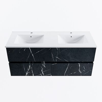 MONDIAZ VICA 120cm badmeubel onderkast Marquina 4 lades. Wastafel DENIA dubbel 2 kraangaten, kleur Glanzend Wit.