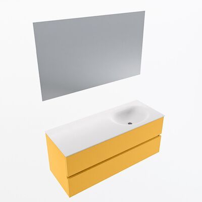 MONDIAZ VICA 120cm badmeubel onderkast Ocher 2 lades. Wastafel Moon rechts 1 kraangat, kleur Talc met spiegel LED.