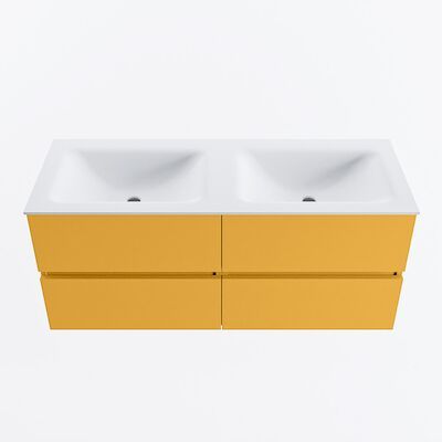 MONDIAZ VICA 120cm badmeubel onderkast Ocher 4 lades. Wastafel CLOUD dubbel zonder kraangat, kleur Talc.