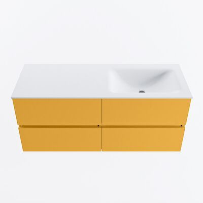 MONDIAZ VICA 120cm badmeubel onderkast Ocher 4 lades. Wastafel CLOUD rechts 1 kraangat, kleur Talc.