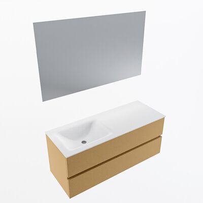 MONDIAZ VICA 120cm badmeubel onderkast Oro 2 lades. Wastafel CLOUD links 1 kraangat, kleur Talc met spiegel LED.