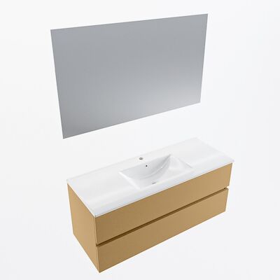 MONDIAZ VICA 120cm badmeubel onderkast Oro 2 lades. Wastafel Denia midden 1 kraangat, kleur Glanzend Wit met spiegel LED.