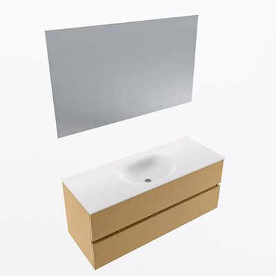 MONDIAZ VICA 120cm badmeubel onderkast Oro 2 lades. Wastafel Moon midden zonder kraangat, kleur Talc met spiegel LED.