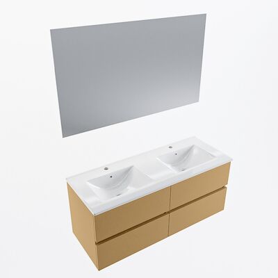 MONDIAZ VICA 120cm badmeubel onderkast Oro 4 lades. Wastafel Denia dubbel 2 kraangaten, kleur Glanzend Wit met spiegel LED.
