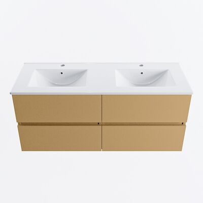 MONDIAZ VICA 120cm badmeubel onderkast Oro 4 lades. Wastafel DENIA dubbel 2 kraangaten, kleur Glanzend Wit.