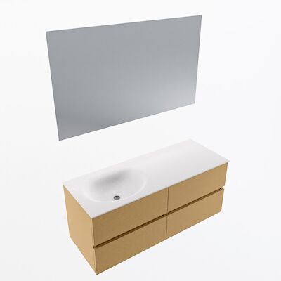MONDIAZ VICA 120cm badmeubel onderkast Oro 4 lades. Wastafel Moon links zonder kraangat, kleur Talc met spiegel LED.