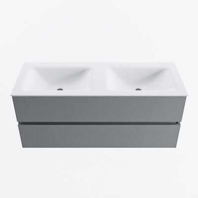 MONDIAZ VICA 120cm badmeubel onderkast Plata 2 lades. Wastafel CLOUD dubbel zonder kraangat, kleur Talc.