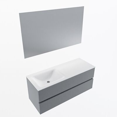 MONDIAZ VICA 120cm badmeubel onderkast Plata 2 lades. Wastafel CLOUD links 1 kraangat, kleur Talc met spiegel LED.