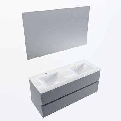 MONDIAZ VICA 120cm badmeubel onderkast Plata 2 lades. Wastafel Denia dubbel 2 kraangaten, kleur Glanzend Wit met spiegel LED.