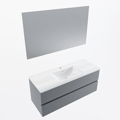 MONDIAZ VICA 120cm badmeubel onderkast Plata 2 lades. Wastafel Denia midden 1 kraangat, kleur Glanzend Wit met spiegel LED.