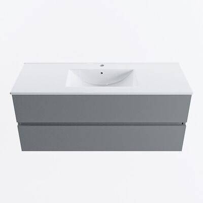 MONDIAZ VICA 120cm badmeubel onderkast Plata 2 lades. Wastafel DENIA midden 1 kraangat, kleur Glanzend Wit.
