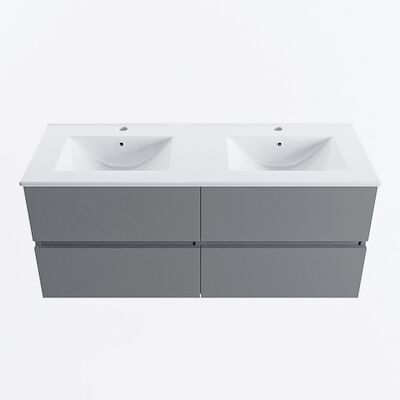 MONDIAZ VICA 120cm badmeubel onderkast Plata 4 lades. Wastafel DENIA dubbel 2 kraangaten, kleur Glanzend Wit.