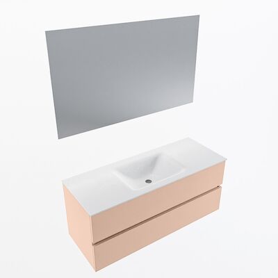 MONDIAZ VICA 120cm badmeubel onderkast Rosee 2 lades. Wastafel CLOUD midden zonder kraangat, kleur Talc met spiegel LED.